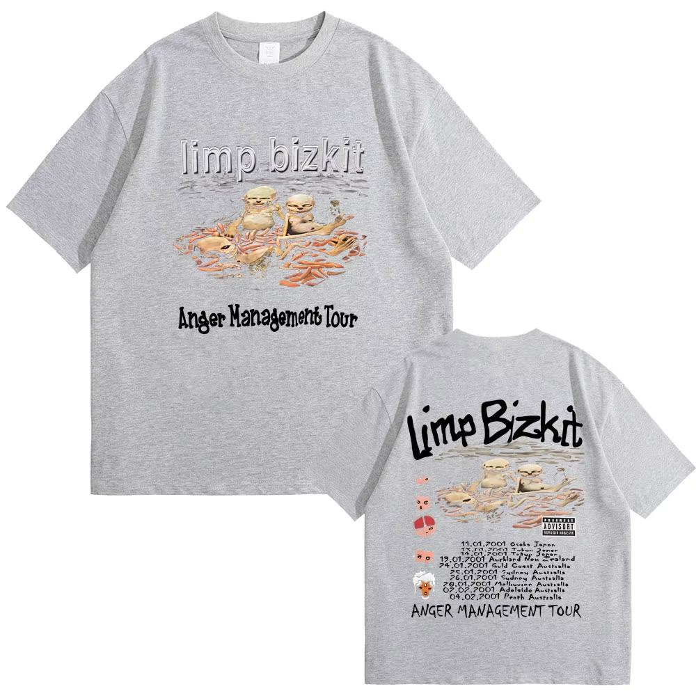Camiseta Banda de Rock Anos 90 Limp Bizkit Anger Management Vintage Masculina Feminina Camiseta Oversized Roupa Unissex Algodão de Alta Qualidade