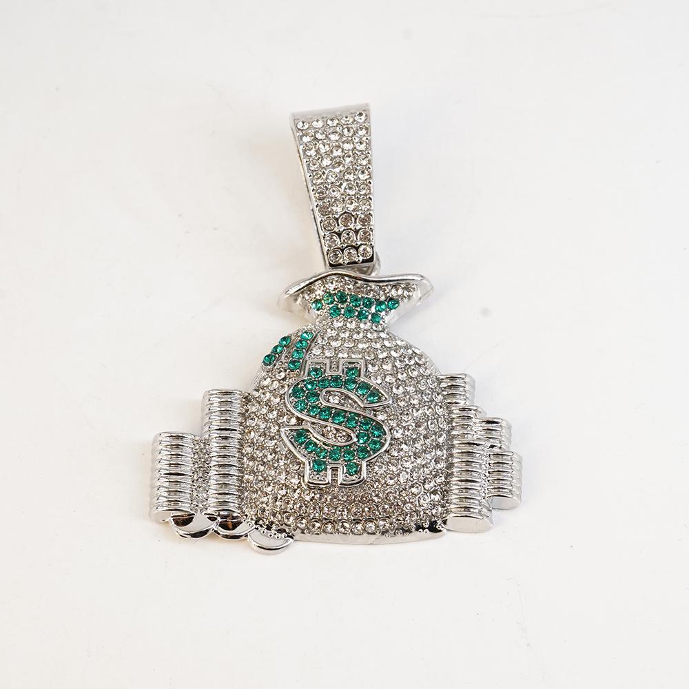 Creative Dollar Sign Money Bag Necklace with Rhinestone Pendants - Trendy Hip Hop Accessory for Men