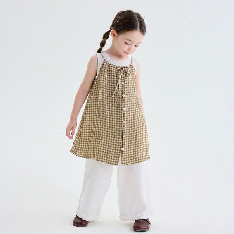 Yun er Ma Girls Summer Pure Linen Retro Suspender Dress 110
