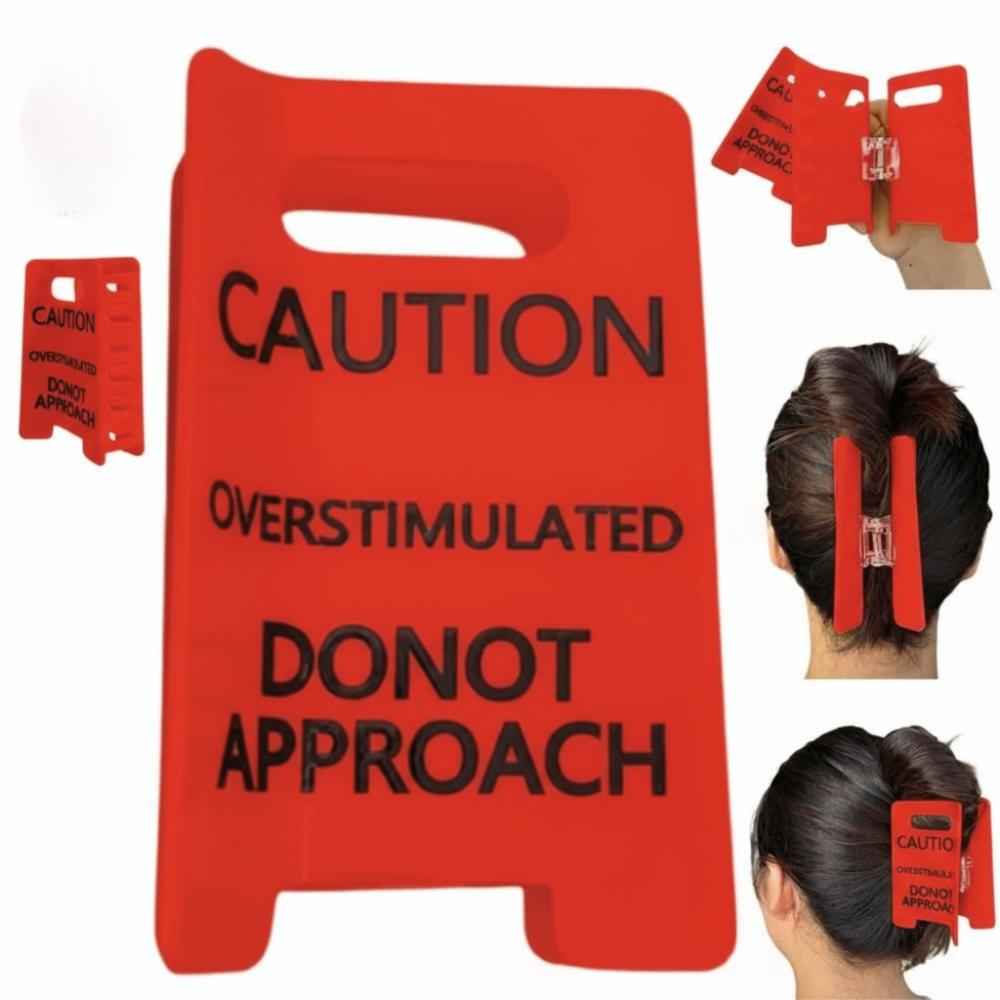 Warning Message Overstimulated Hair Clip Novelty Warning Sign Hairpins Daily