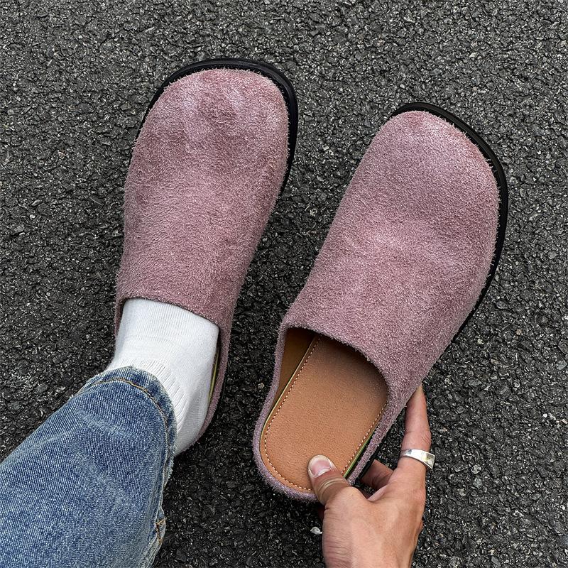 Korean version 2025 fashion retro thick heel bag head half slippers spring and summer French evening wind lazy muller single shoes