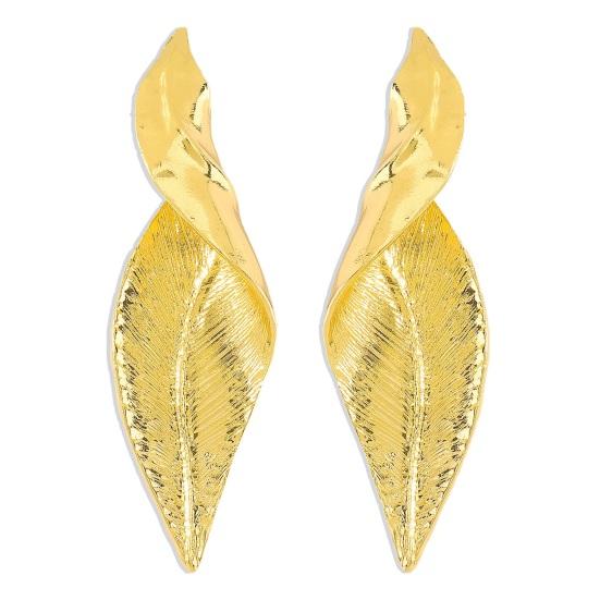 

1 пара серег витого листа, геометрические преувеличенные элегантные блестящие металлические гипоаллергенные серьги для женщин и девочек, модные ювелирные изделия, аксессуары, подарок золотистый