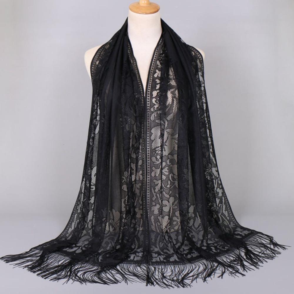 Breathable Hollow Women Lace Shawl Tassel Mesh Yarn Summer Wraps Shawl Comfortable Hijab Cover Wedding Shawl