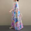 DIMANAF New 2026 Summer Beach Women Plus Size Fashion Lady Long Dress Loose Oversize Maxi Floral Print Cotton