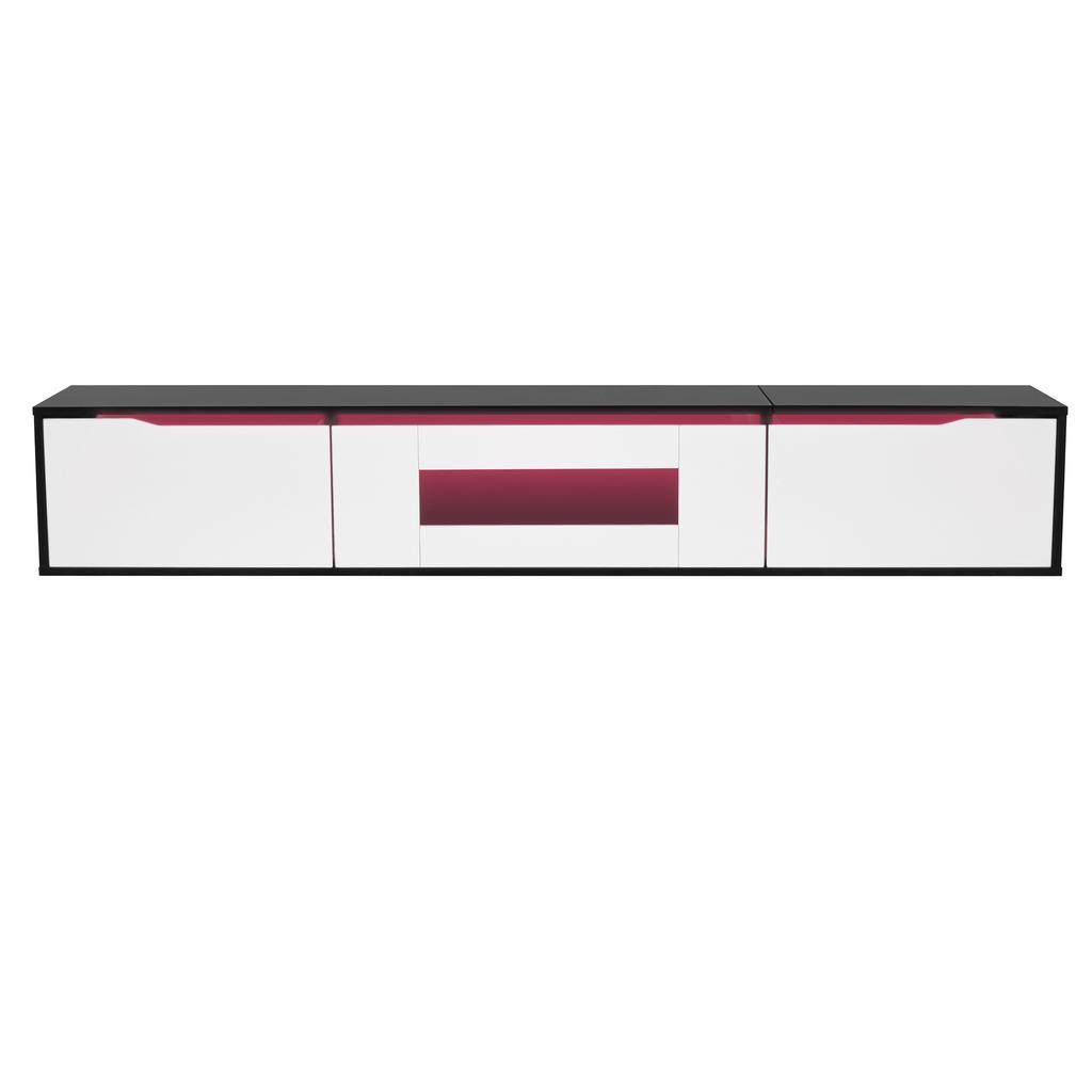 TV Cabinet High Gloss 180 cm, Black White with LED Lighting USB, Modern TV Lowboard with Wall Mounting, Color-Changing Light for Living Room