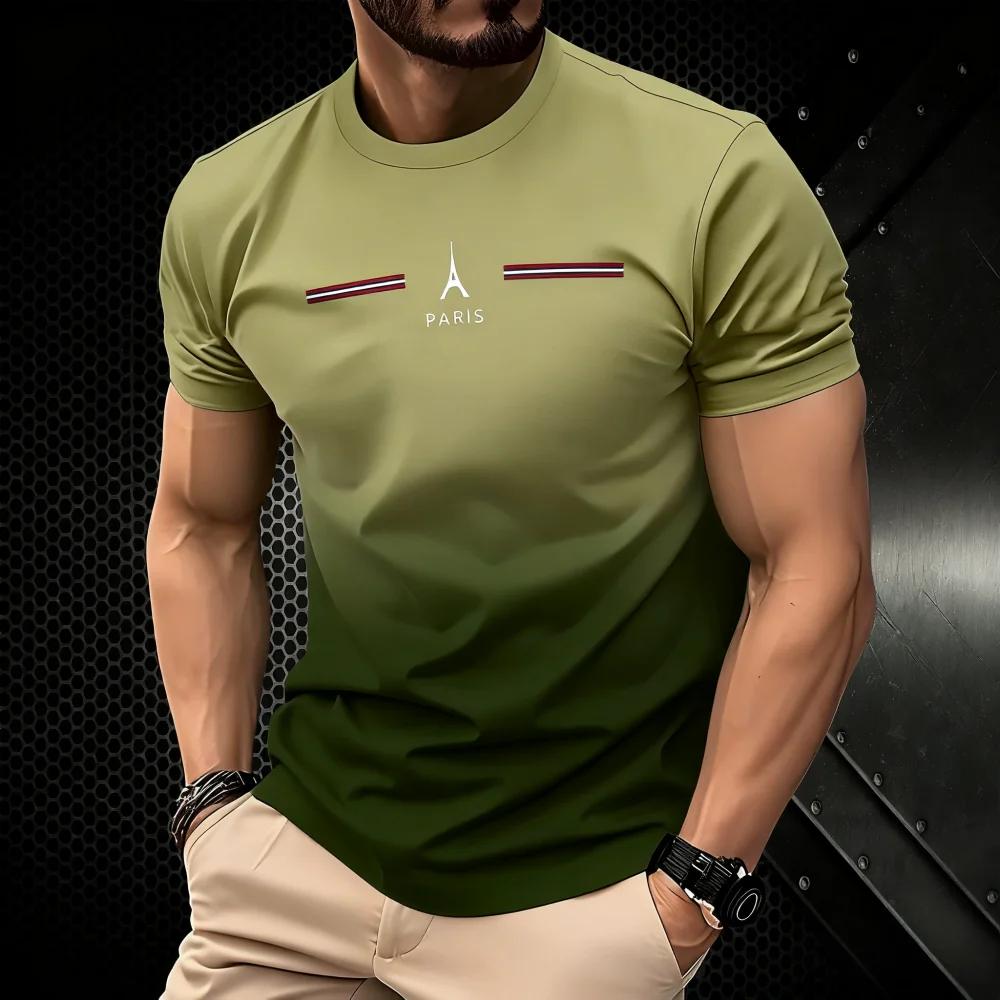 Sommer Herren 3D Farbverlauf Bedrucktes T-Shirt Einfach Paris Personalisiert Mode Rundhals Mode Trendig Sport Täglich Lässig Sport Kurzarm Oberteile