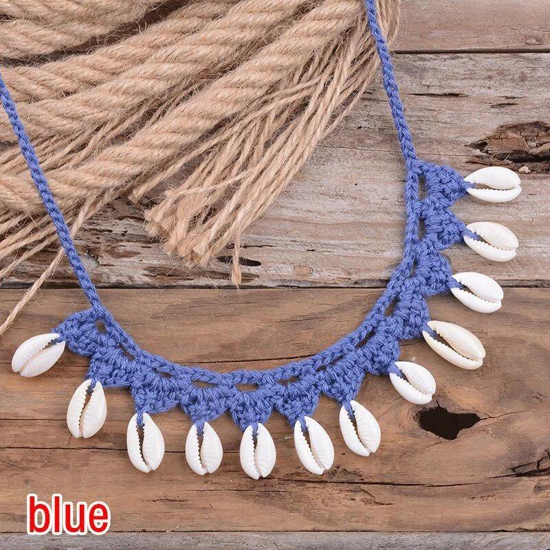

Bohemian Shells Necklaces for Women Handmade Woven Rope Chain Choker Necklace Summer Beach Beaded Necklaces Jewelry синій