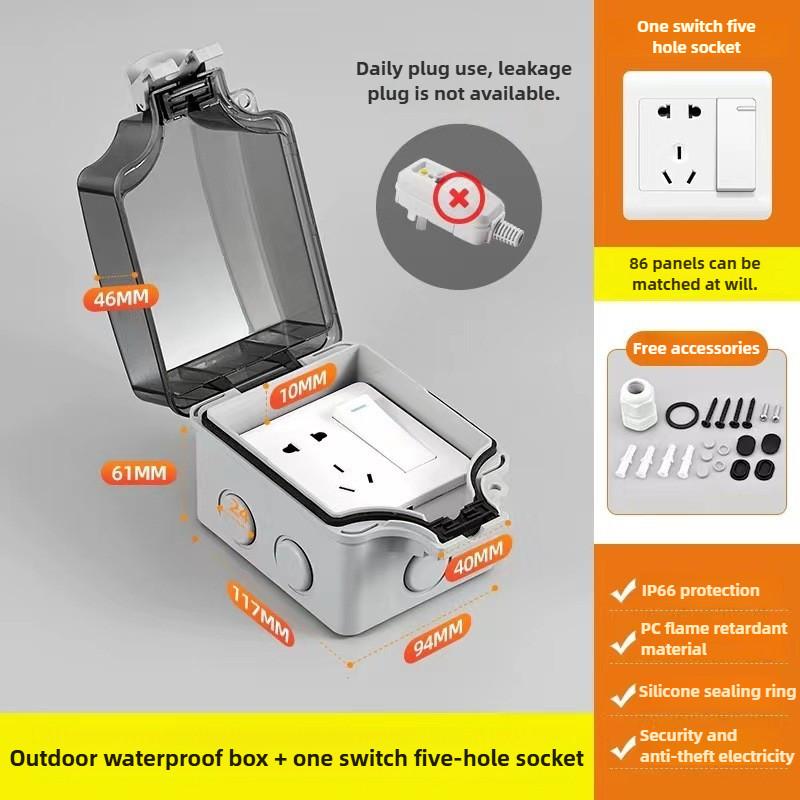 5-Hole Power Switch Outdoor and Open Areas Socket Rainproof Box Integrated Surface-Mount Outdoor Waterproof Socket