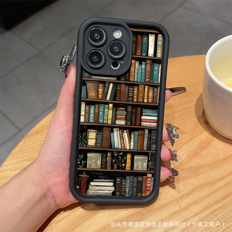 Vintage Bookshelf Phone Case For iPhone 16 15 14 13 12 11 Pro Max 7 8 Plus 13promax XS X SE XS Max Soft Shockproof Bumper Phone Back Case Cover