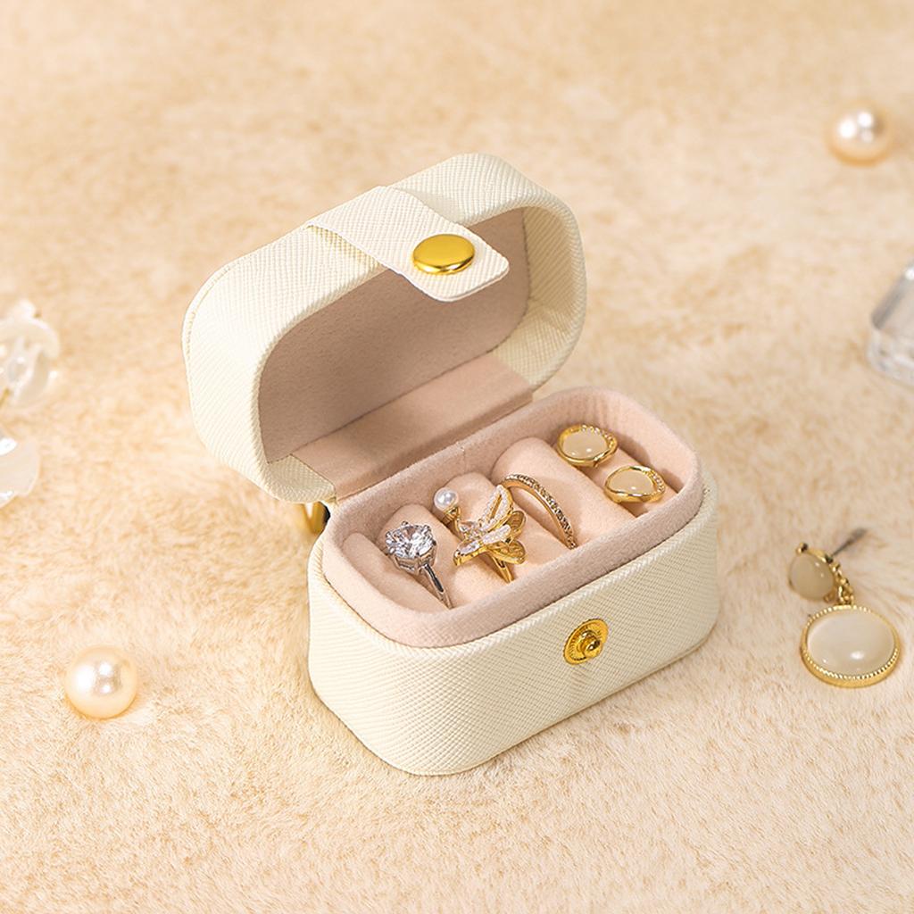 Elegant PU Leather Case Jewelry Organizer Secure Rings and Earrings Storage Container with Soft Velvets Interior