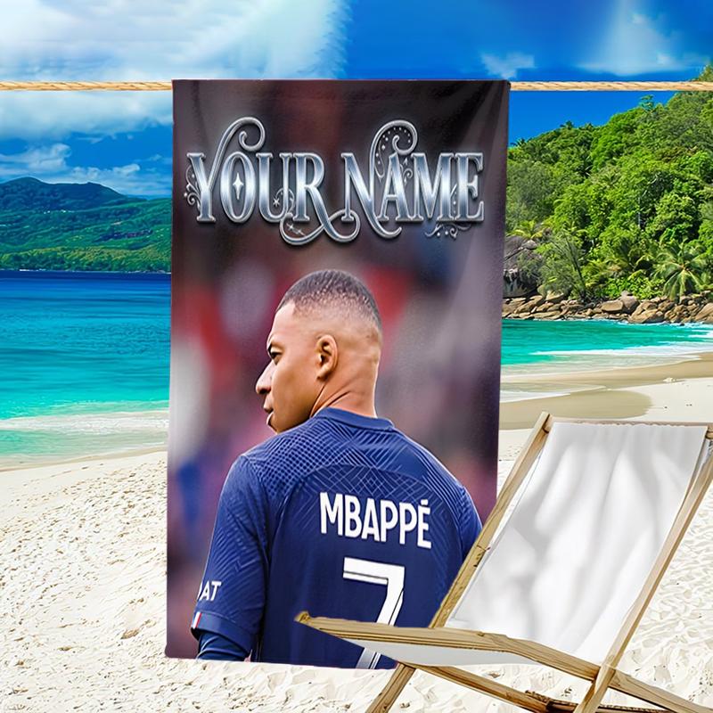 1pc M-Mbappe Beach Towel with Custom Name, Beach and Seaside Swimming Pool Equipment, Fashion Pattern, Rectangular, Travel Essential