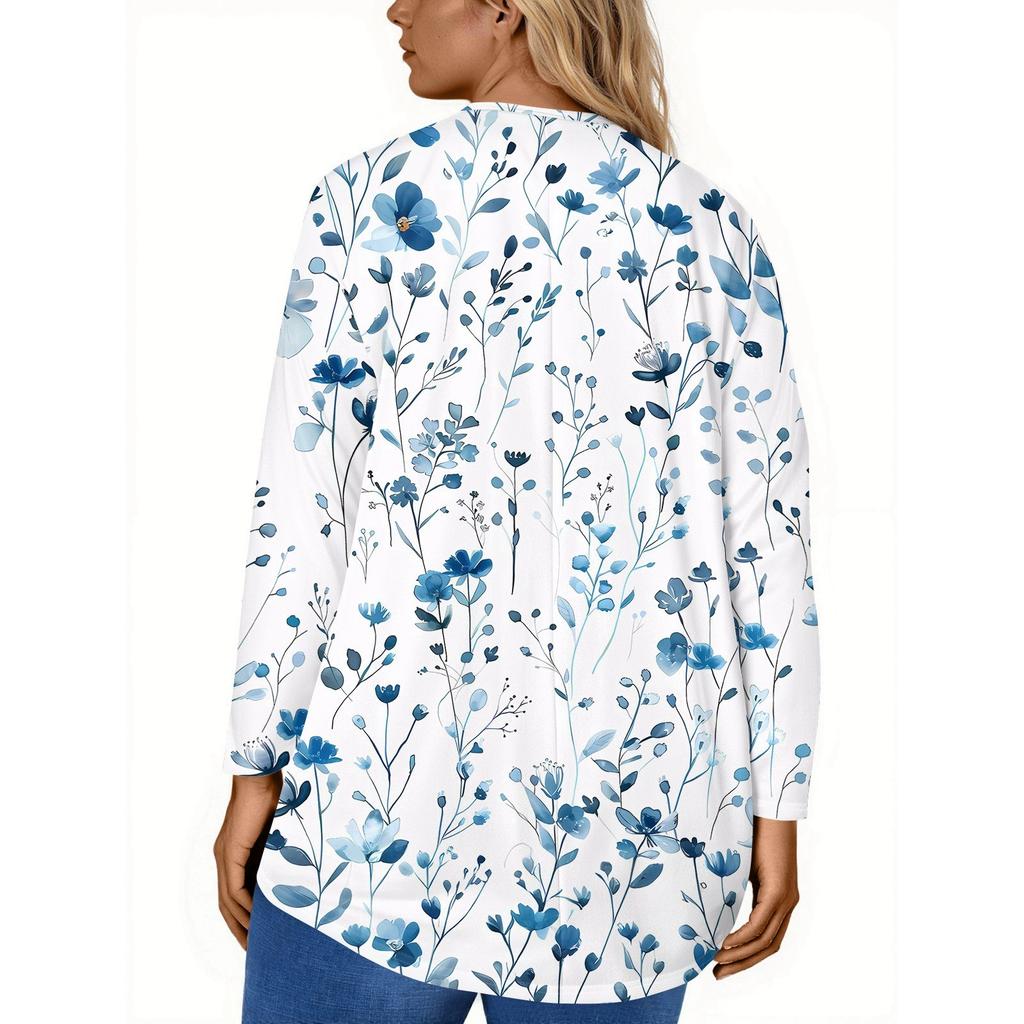 Women's Fashion Large Size Round Neck Long Sleeve Casual Print Loose Pullover Top