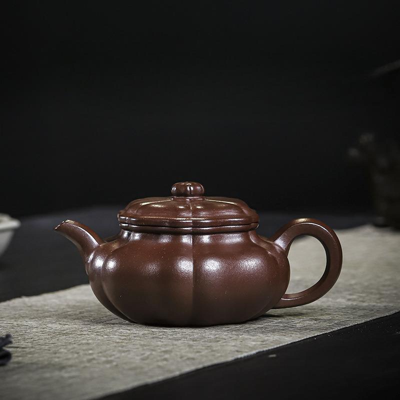 190ml Vintage Yixing Purple Clay Teapots Handmade Rib Pot Raw Ore Gold Sand Purple Mud Kettle Zisha Tea Set Tableware Supplies