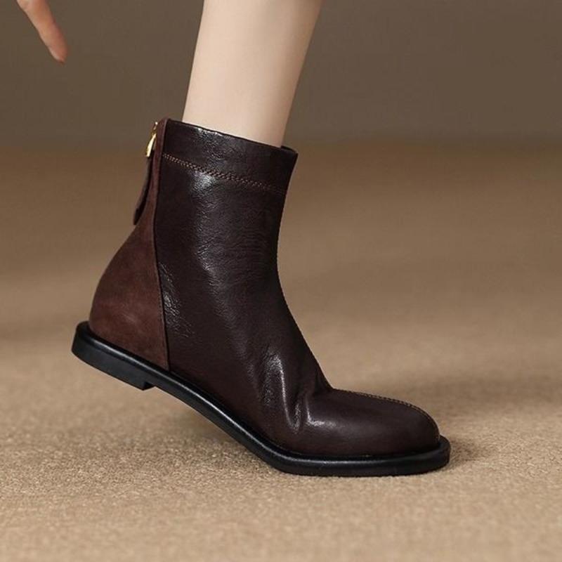 Luxury Rock Shoes AutumnWoman Ankle Boots Flat Heel Zipper Boots Ladies Riding Boots 2025 Fabric Square Toe Rome Woman Booties