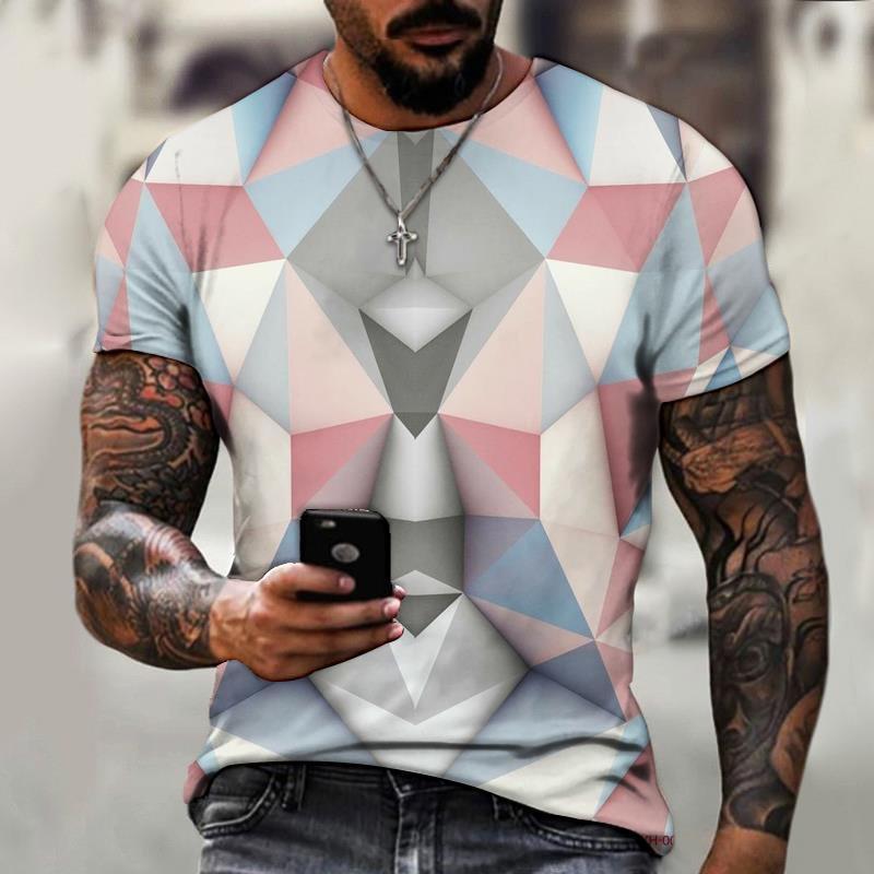 New 3D Splicing Men's Summer Short Sleeved Round Neck Pullover Plus Size Top Casual and Personalized Holiday Polyester T-shirt