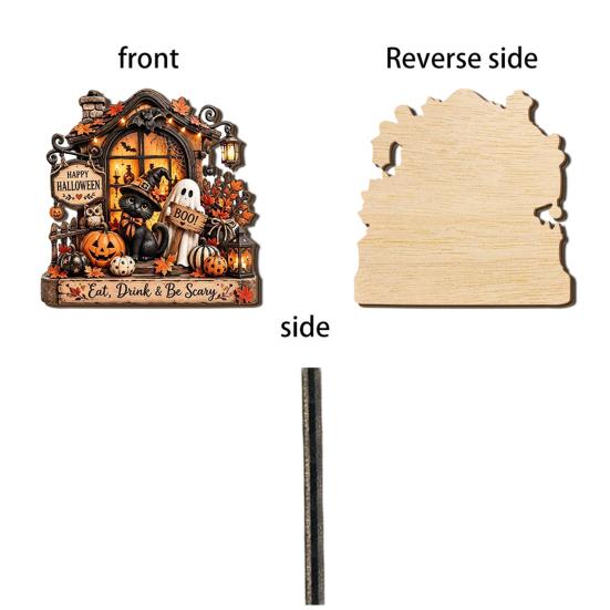 Centros de Mesa de Halloween Cartel de Madera para Mesa, Calabaza Gato Negro Fantasma Casa Encantada Placa Decorativa Manualidades de Relieve Tridimensional con Soporte,