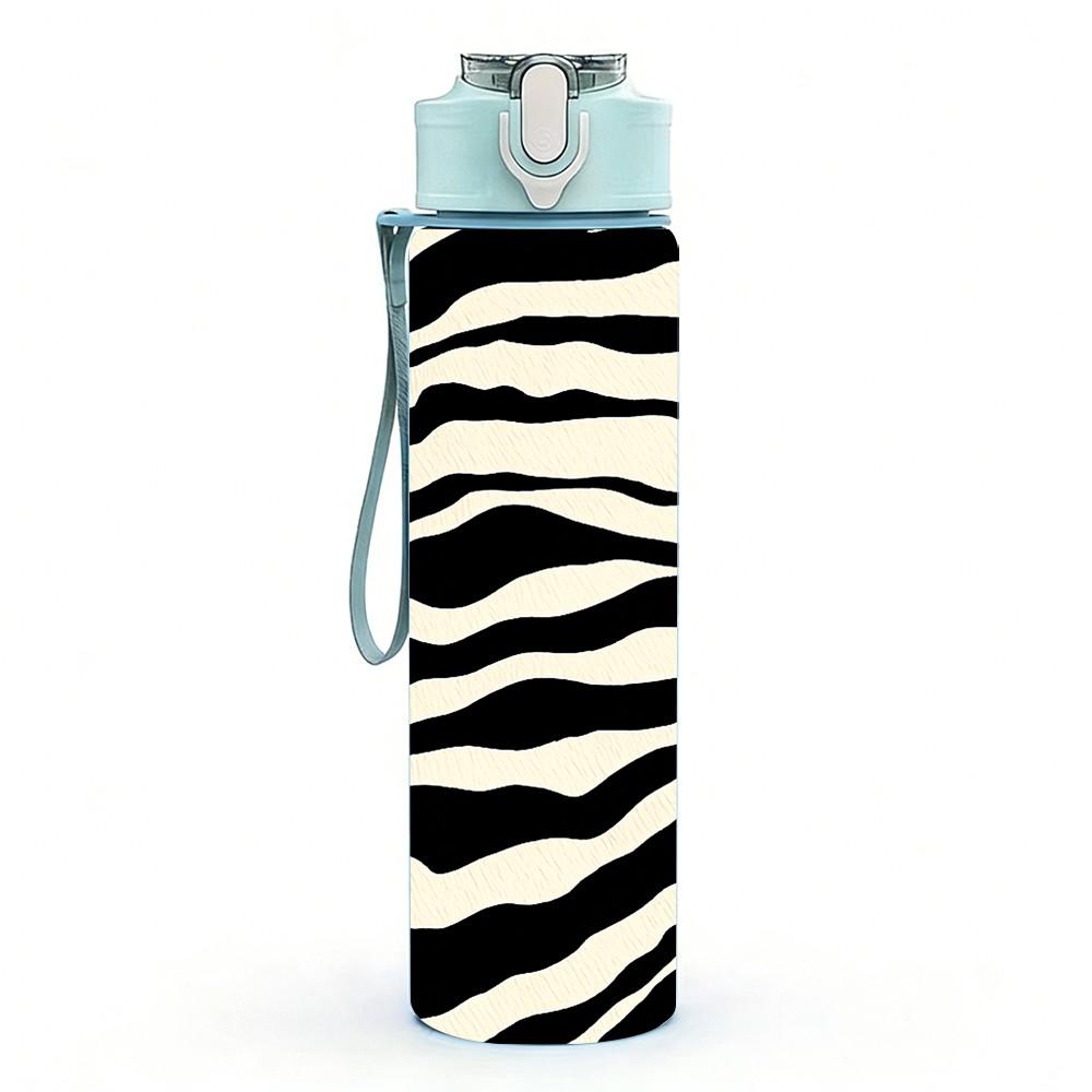 1PC Zebra Stripe Animal Skin Pattern Print 750ml Color Plastic Sports Water Bottle Leakproof Flip Straw Lid Suitable for Sports Office Home Use
