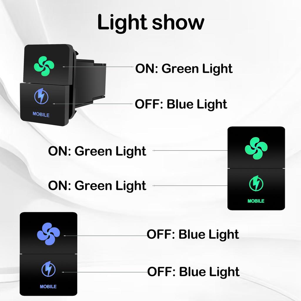 12V Green Blue Light Dual Button Switch ON OFF /Momentary Push Switch For Toyota 4Runner FJ Cruiser Landcruiser Camry RAV4 Prado Relays 5