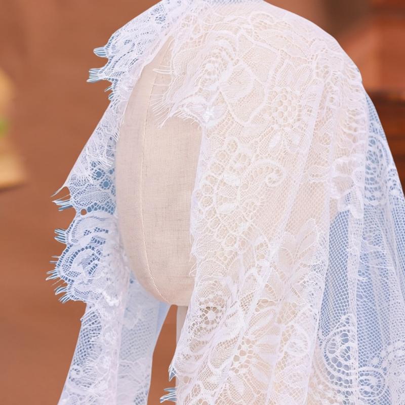 Gothic Bridal Veils Lace Brimmed Wedding Headpiece With Floral Lace For Halloween Bride Ceremony Accessories