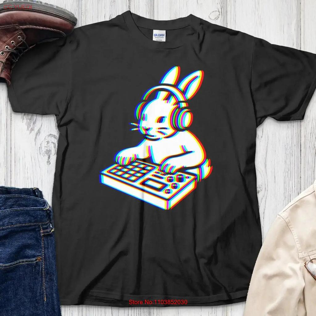 Glitch Dj Bunny T Shirt Retro Edm Rabbit Vintage Versatile Stretched Casual Comfortable Designer Clothes Breathable