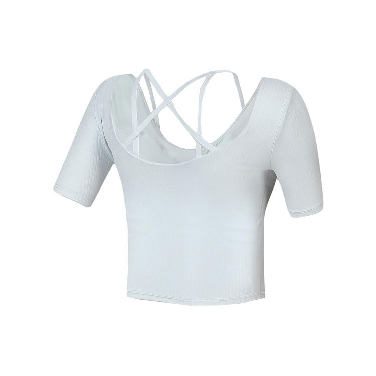 FILA Solid Color Fitness Cut-Off Dopamine Short Sleeve Regular T-Shirt Women Tops Bean-Gray-Blue A11W411105F-LB