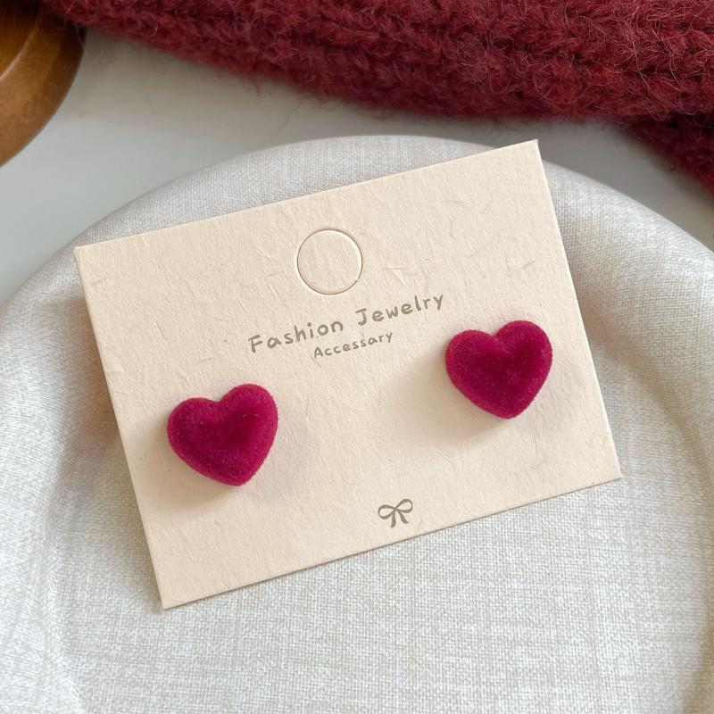 Cute Red Bow Flocking Earrings Simple Elegant Exquisite Sweet Festive Earrings Ear Studs Jewelry Accessories New Year Gifts