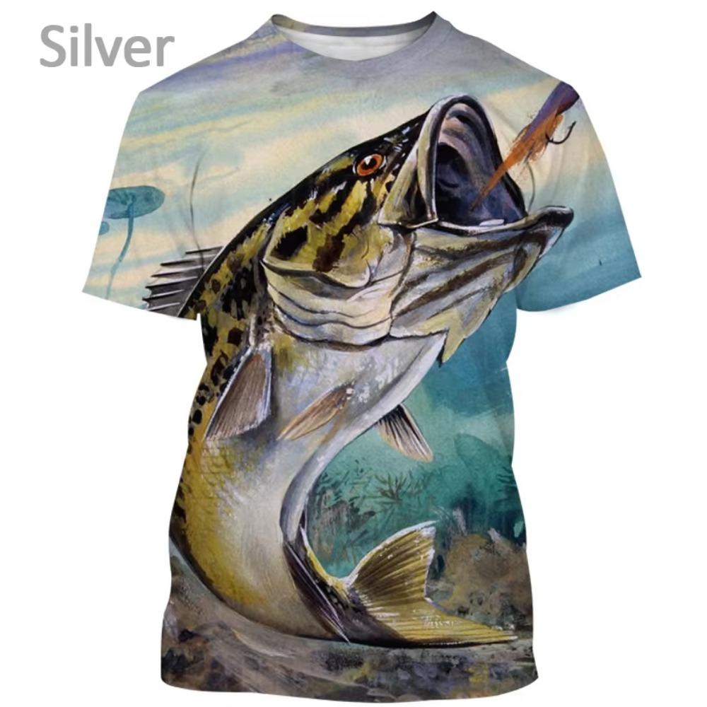 Boys' Clothing with Fish Pattern 3D Printed T-shirt, Summer New Style, Children's Fishing Shirt, Casual Short Sleeved Fashionable Street Top