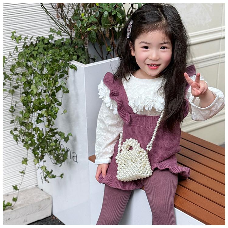 Stylish Pearl Kids Handbag Chic Solid Color Unisex Toddler Crossbody Purse For Children