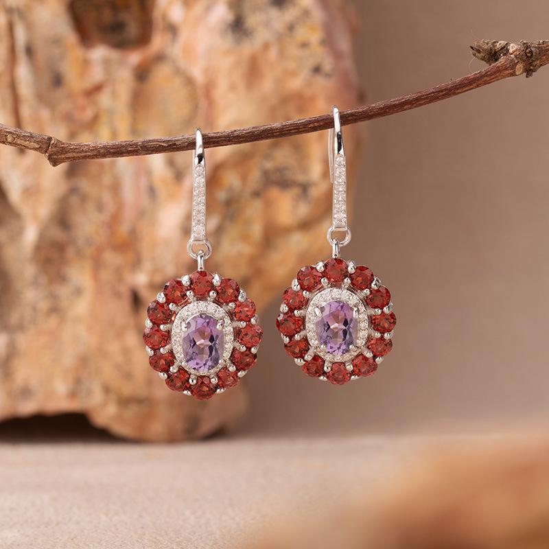 Natural Colored Jewelry Aquamarine Topaz Amethyst Citrine Stud Earrings S925 Silver Light Luxury High Sense