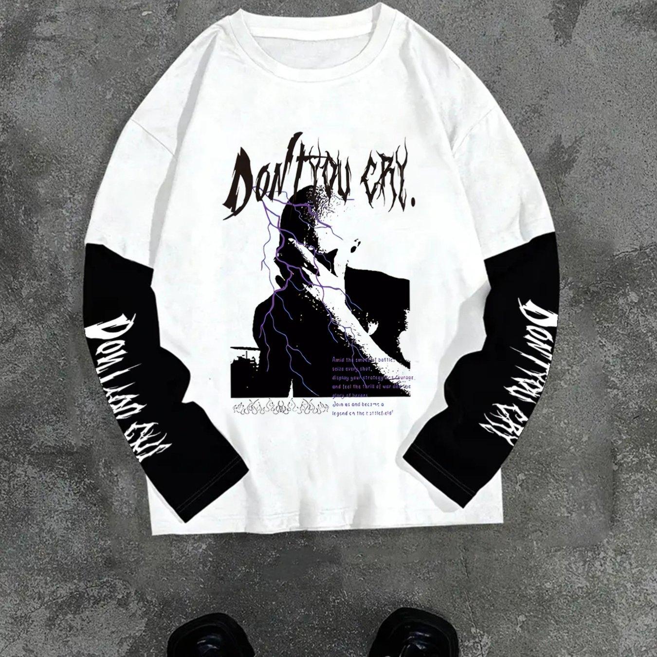 

American Dark Academia Y2K Style Long-Sleeve T-Shirt with a Trendy Faux Two-Piece Design, Featuring Unique Prints And a Loose Fit. XXL білий