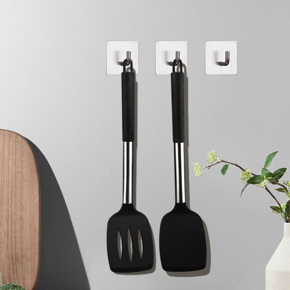 2pcs Food Grade Silicone Stir Fry Spatula Set Heat Resistant Stainless Steel Handle Fish Spatula with Hanging Hole Not Deform
