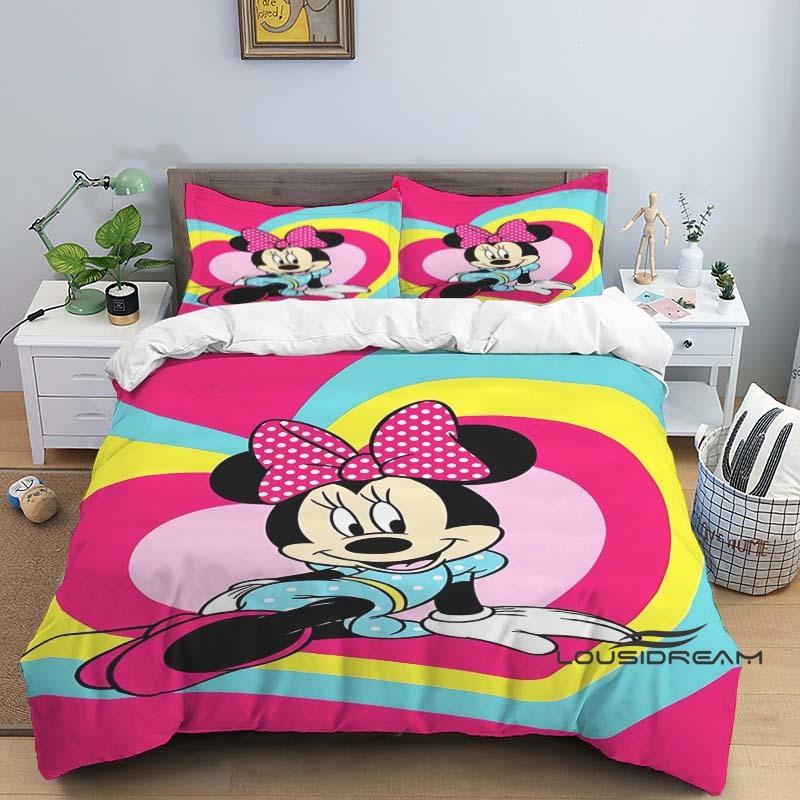 Minnie Mouse 3-piece cartoon bedding set, exquisite bedding set for adults and children, double and single beds, large size,