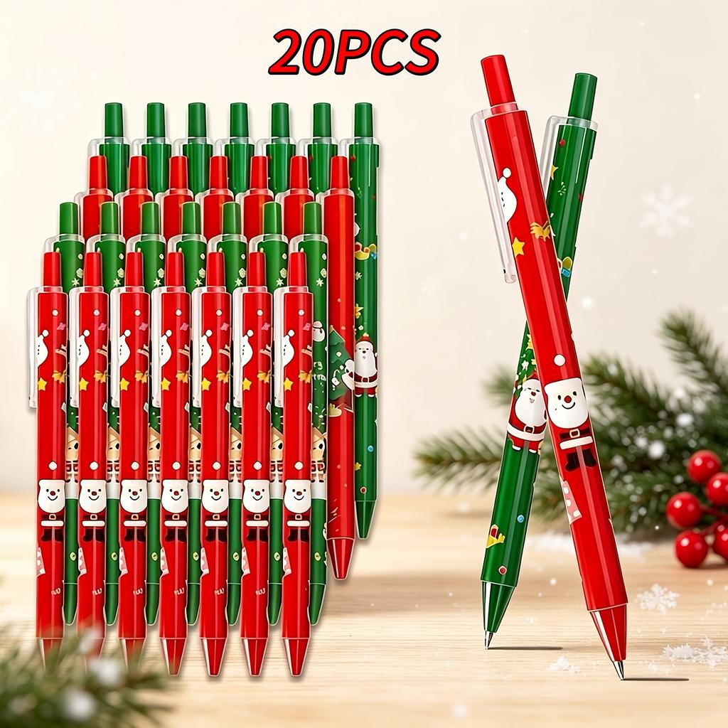 20pcs Christmas Themed Push-Type Ballpoint Pen Set, 0.5mm Black Ink, Suitable for School and Daily Office Stationery, Great Christmas Holiday Gift