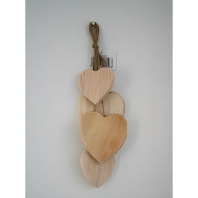 Hanging Decoration - 14001200 - Wooden Hearts - 4 Pieces - Beige - Indoor