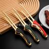 Gold Stainless Steel Korean BBQ Tongs with Green Rubber Handle, Japanese Restaurant Style Grilling Tongs for Steak and Food.