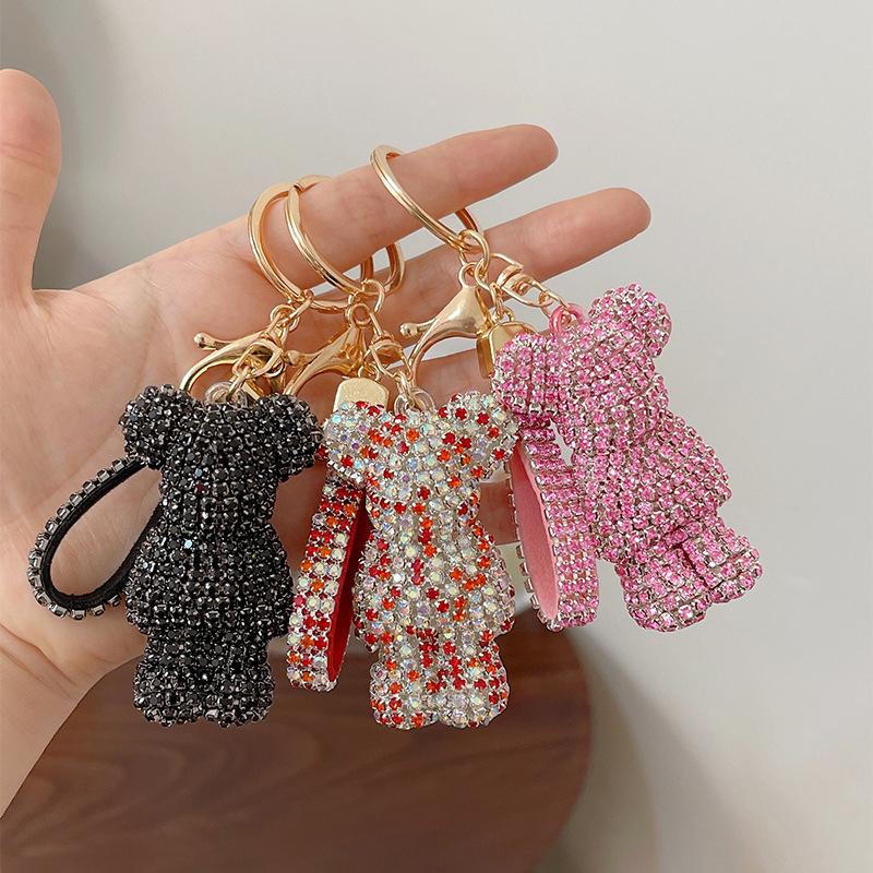 Creative Diamond bear Car Keychain hand-made luxury keychain rhinestone keychain Bag Pendant Doll girl gift pendant
