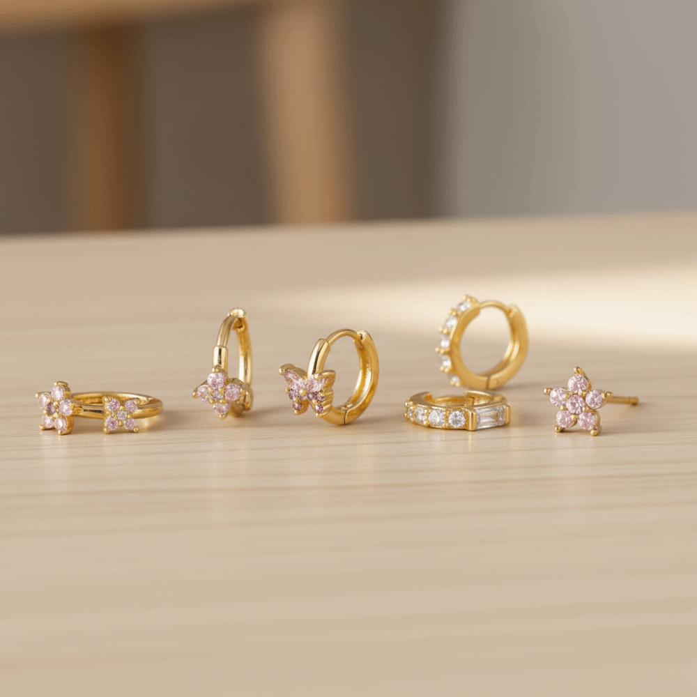 6Pcs Copper Flower Butterfly Earrings Ear Decor Crystal Ear Studs Unique Zircon Earring Set  Gifts