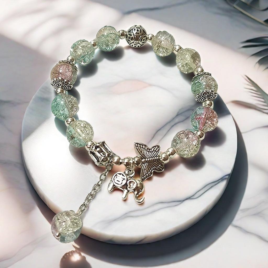 Super Fairy Forest Gradient Glass Bracelet - Chic Chinese Style Gift for Women and Best Friends, Lightweight Luxury Accessory