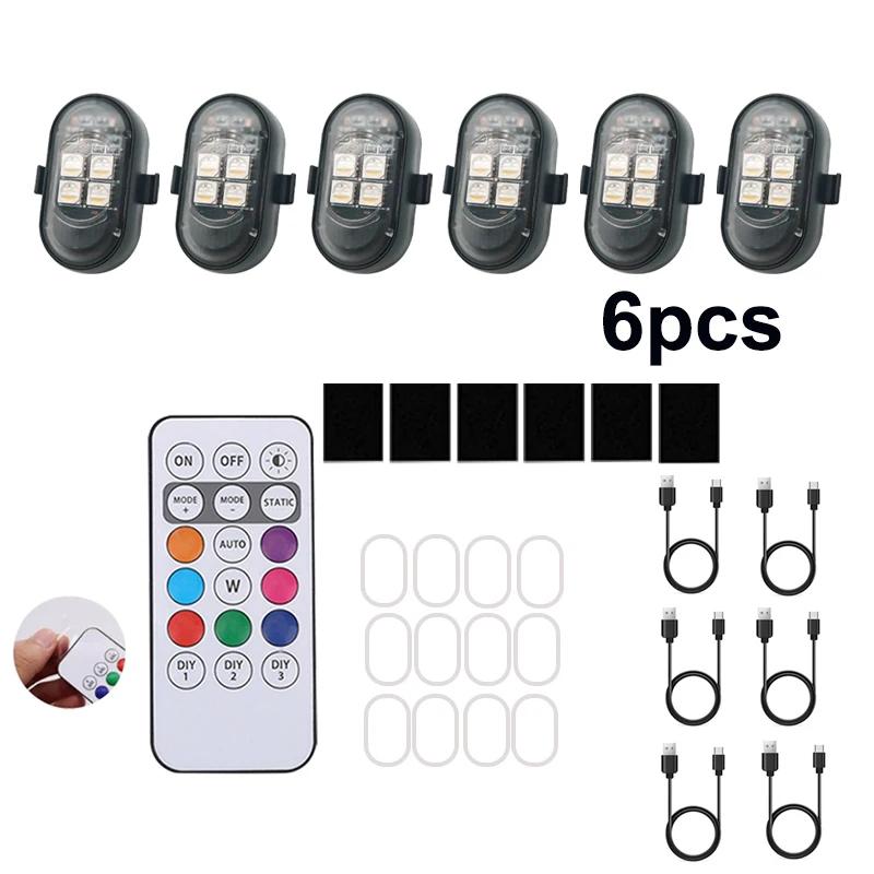 2/4/6pcs Wireless Remote Control LED Strobe Light for Car Motorcycle Drone Scooter Anti-collision Warning Lamp Flash Indicator