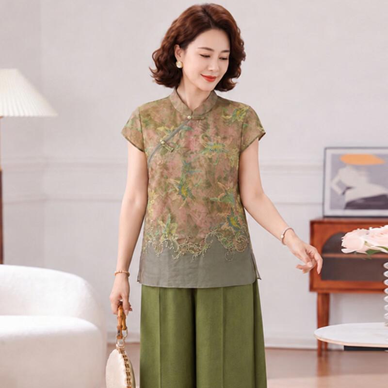 Hodo Women's Floral Print New Chinese Style Summer Set