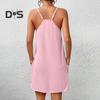 Damen Nachthemd Ärmelloses Chemise Pyjamakleid Spaghettiträger Racerback Tankkleid mit Taschen Sommer Lockere Nachtwäsche