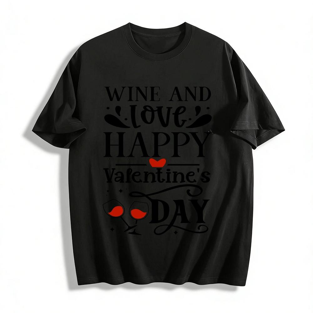 

Valentine s Day Wine Love Print Casual Top Women Men Holiday Tee Pure cotton T-shirt XXS