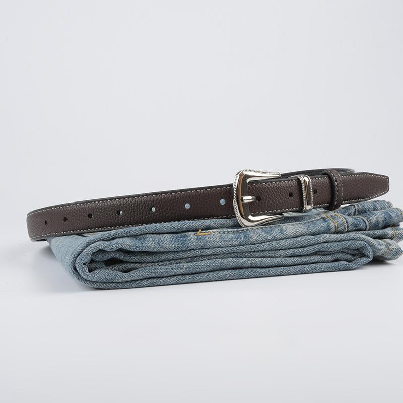 The First Layer Of Cowhide Lychee Pattern Leather Women'S Belt Belt With Jeans Casual Pants Width 2.3Cm Pin Buckle Summer
