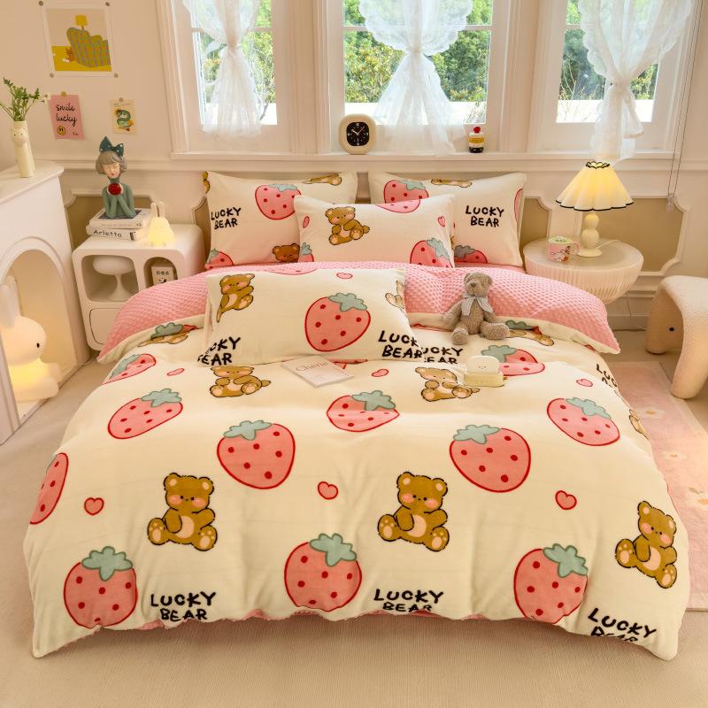 

Утолщенный молочный бархат 4 шт., комплект из 3 предметов, простыня с рисунком из детского бархата, пододеяльник L красный