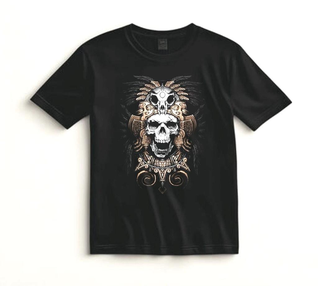 Aztec Skull Shirt Tribal Warrior Art Graphic Tee Gothic Hispanic Culture Gift