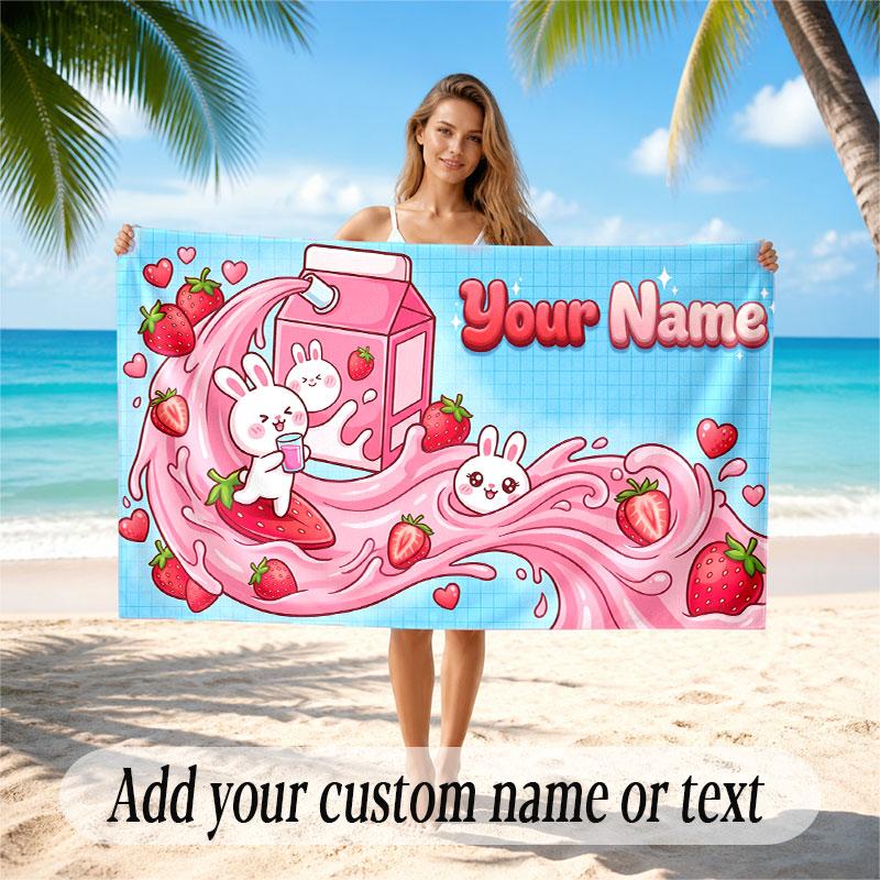 Cute Food Theme Soft Beach Towel Personalized Custom Name Text Towel Portable for Beach Pool Travel