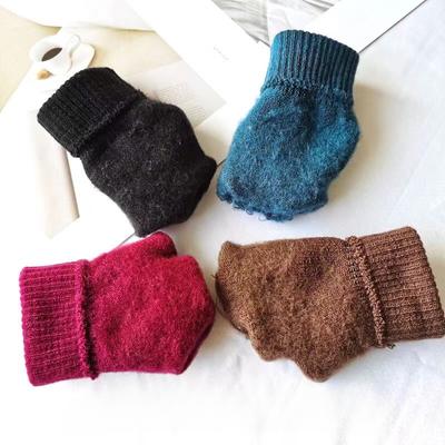 Unisex Winter Ribbed Knitted Full Fingered Gloves Basic Thicken Plush Lining Mittens Magic Thermal Wrist Warmer Women Men