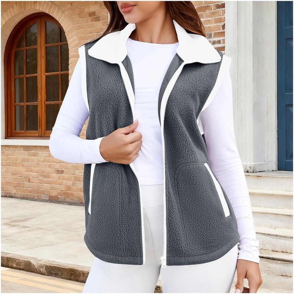 Women's Jacket With Zipper And Hooded Casual Vest Coat