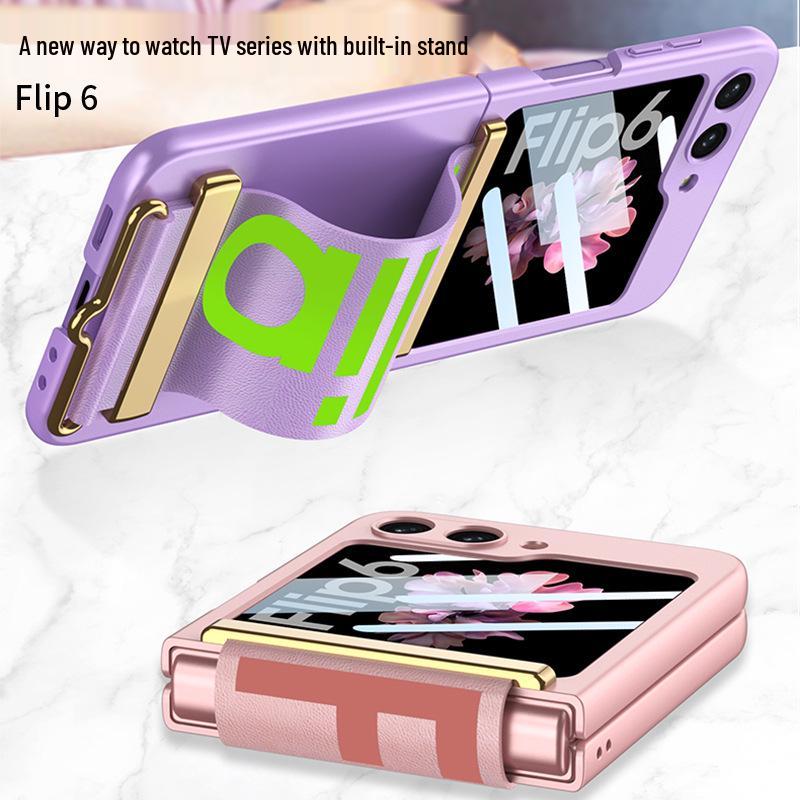 Ultra-thin Samsung Flip6 Case with Integrated Wrist Strap & Protective Folding Cover