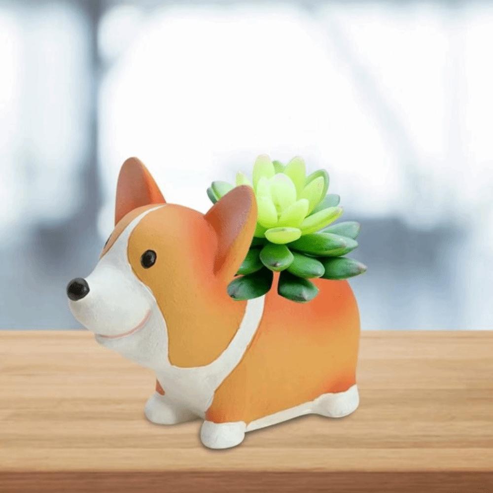 Decorative Corgi Dog Resin Ornaments Collectible Corgi Dog Model Toy  Dried Flower
